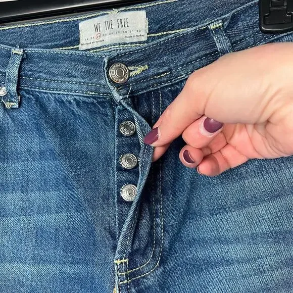 Free People We The Free Maggie Mid Rise Straight in Sequoia Blue Size 26 Raw Hem - Picture 7 of 12